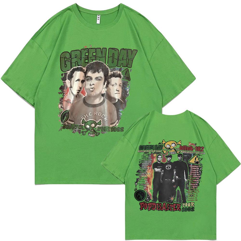 Редкие Панк-группа Green Day Popdisaster Тур 2002 Футболки Унисекс Женские Винтажные Готик-Рок Оверсайз Футболка Мужские Хлопок Повседневные Футболки