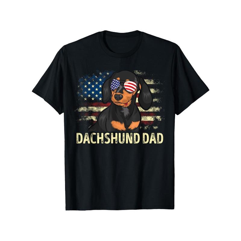 Европейские размеры Dachshund Dad" Графическая футболка - Ультрамягкая, дышащая и влагоотводящая мужская футболка | Повседневная с круглым вырезом