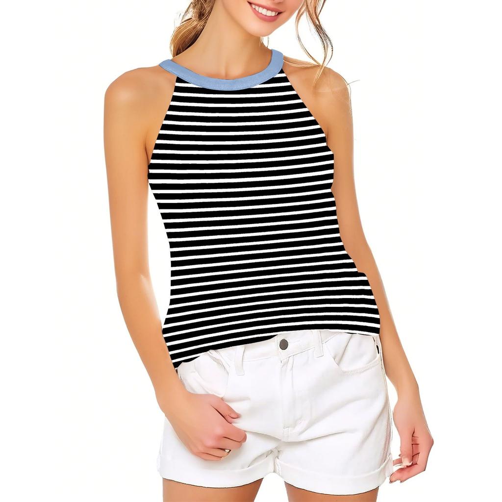 Женский повседневный удобный регулируемый сексуальный с открытой спиной модный полосатый топ-жилет