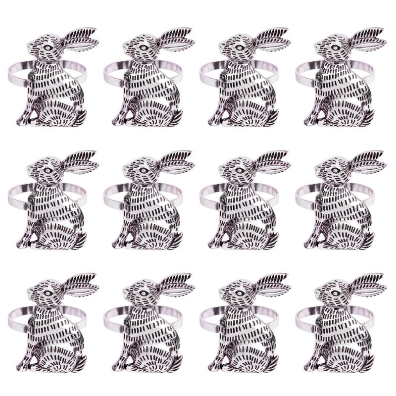 Pack of 12 Antique Gold or Silver Metal Easter Rabbit Napkin Rings Buckles Perfect for Weddings and Banquets