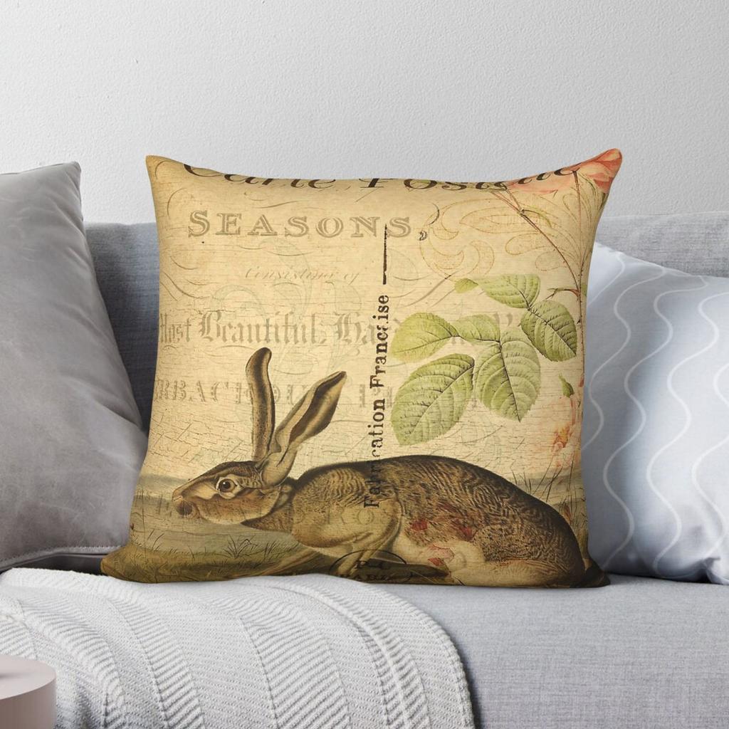Hare Floral Shabby Chic Square Pillowcase Polyester Linen Velvet Creative Zip Decorative Home Cushion Case Wholesale