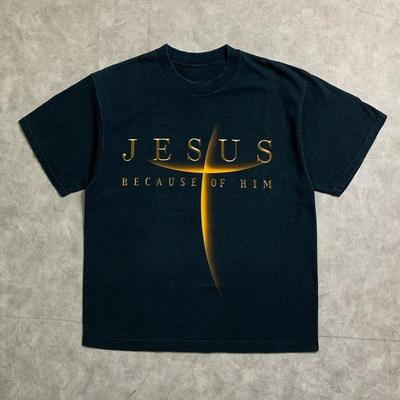 Jesus Christ Because Of Him T Shirt 2 Sided 90s Vintage 104956