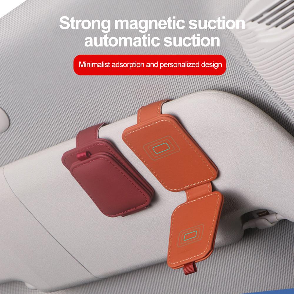 Многофункциональный автомобильный солнцезащитный козырек, магнитная вешалка для очков, кожаный зажим для хранения очков, держатель для билетов, аксессуары для интерьера