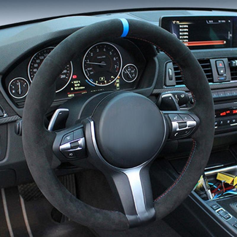 Black Suede Leather Car Steering Wheel Cover For BMW F87 M2 F80 M3 F82 M4 M5 F12 F13 M6 F85 X5 M F86 F33 X6 M F30 M Sport