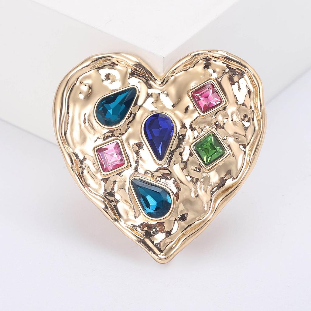 Stylish Retro Heart-Shaped Brooch, Simple Rhinestone Collar Pin Fixed Clothes Buckle Pin Anti-Light Accessories