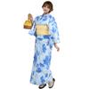 RAVIR Yukata Set In Light and Dark Cool Floral Fluffy Obi and Geta One Size Fits All Women's 3-Piece Blue, Shades, Print, Belt, Sandals,