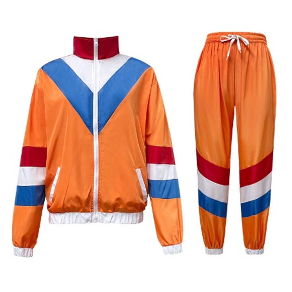 Оранжевый Color Block 2-Piece 80s 90s Костюмы Ветровка с длинным рукавом Спортивный костюм Косплей Карнавальные костюмы