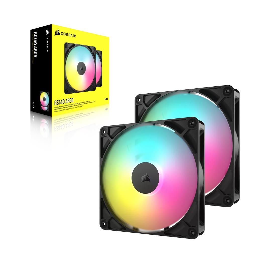 CORSAIR RS140 ARGB PWM 140мм Вентилятор для корпуса ПК с возможностью последовательного подключения, Двойная упаковка, Черный CO-9050183-WW