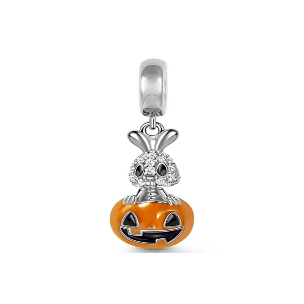New 925 Silver Halloween Pumpkin Head Charm Pumpkin Car Bead Pendant Necklace Amulet Women Jewelry