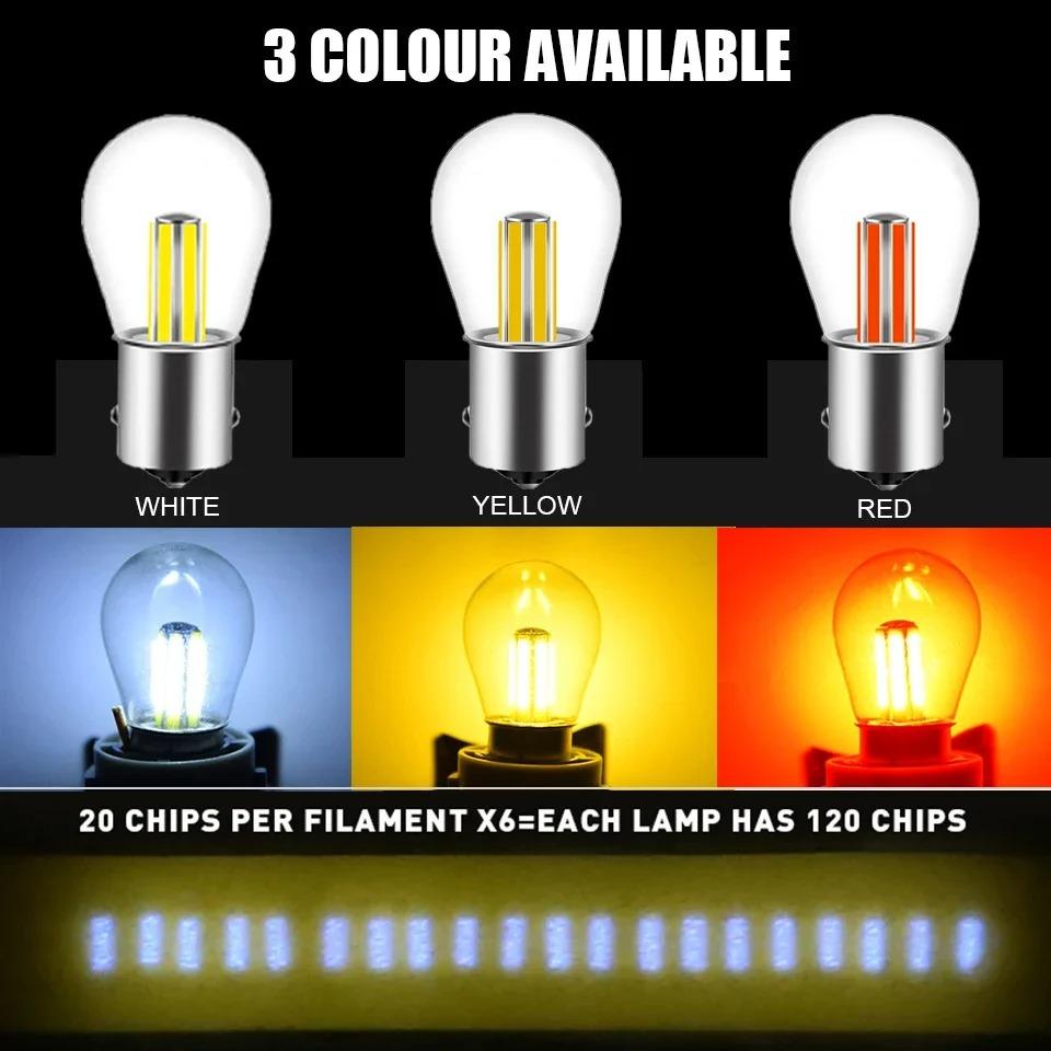 1X Ba15s 1156 Led P21W Vehicle Reverse Turning Instructions Lamp 6 Filament Chip Car Light Bulb S25 Auto White RED 12v 6000K