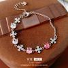 Elegant Zircon Cross Pendant Round Bracelet Women Minimalist Chic Pink Alloy Jewelry Accessory