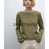 MD Women's Spring Clothing Casual Laid-Back Style Green Soft Glutinous Short Round Neck Sweater Long Sleeve Knitwear 5604633