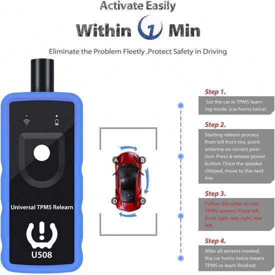 TRISCO Инструмент для повторного обучения TPMS U508 Универсальный для GM Jeep и Ford Chrysler Dodge Инструмент для сброса и активации датчика давления в шинах TPMS Версия 2025