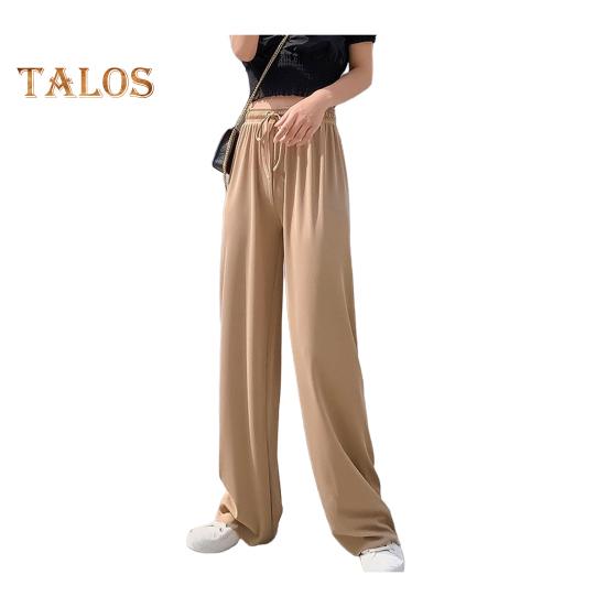 Женские повседневные брюки с эластичной кулиской и высокой талией, широкие длинные брюки, однотонные тонкие брюки для отдыха