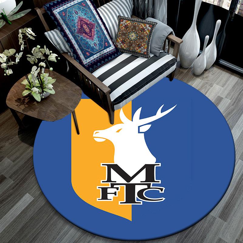Mansfield Town FC Printed Round Rug, Non Slip Washable Circular Carpet For Living Room Bedroom Playroom, Sports Fan Decor, Holiday Birthday Gift