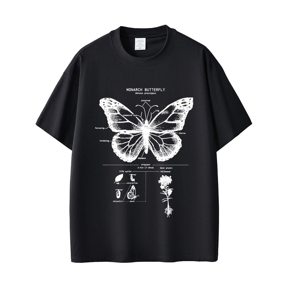 Monarch Butterfly Anatomy Graphic Tshirt Men Women Casual Oversized Funny Tshirt Unisex Fashion Vintage Short Sleeve T Shirts