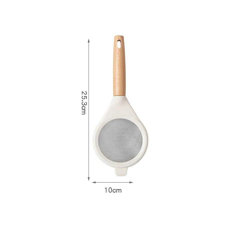 Stainless Steel Flour Sieve Sugar Powder Juice Soybean Milk Foam Filter Fine Screen Wooden Handle Household Kitchen Baking Tools