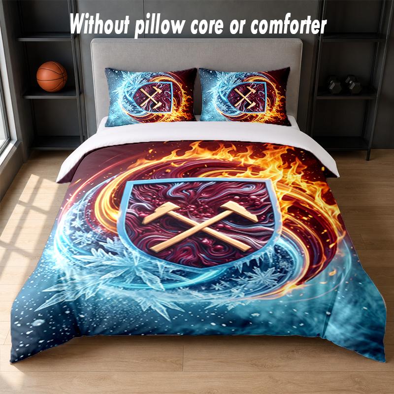 West Ham United Football Design Bed Bedding Set 1 Duvet Cover + 2 Pillowcases Soft Breathable Household Bed Linens