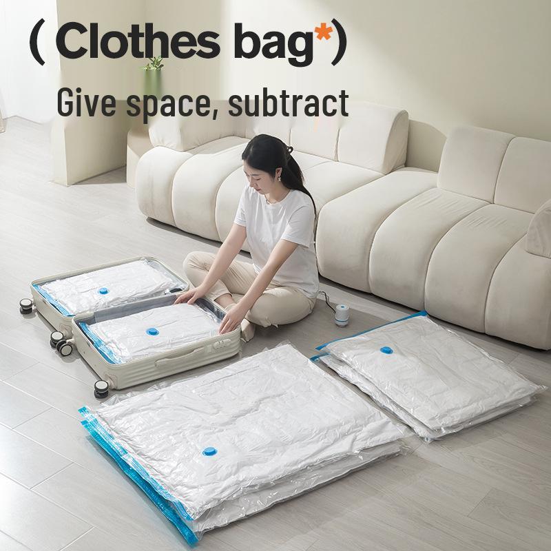 Blue Transparent Vacuum Compression Storage Bag for Comforters, Clothes, and Quilts