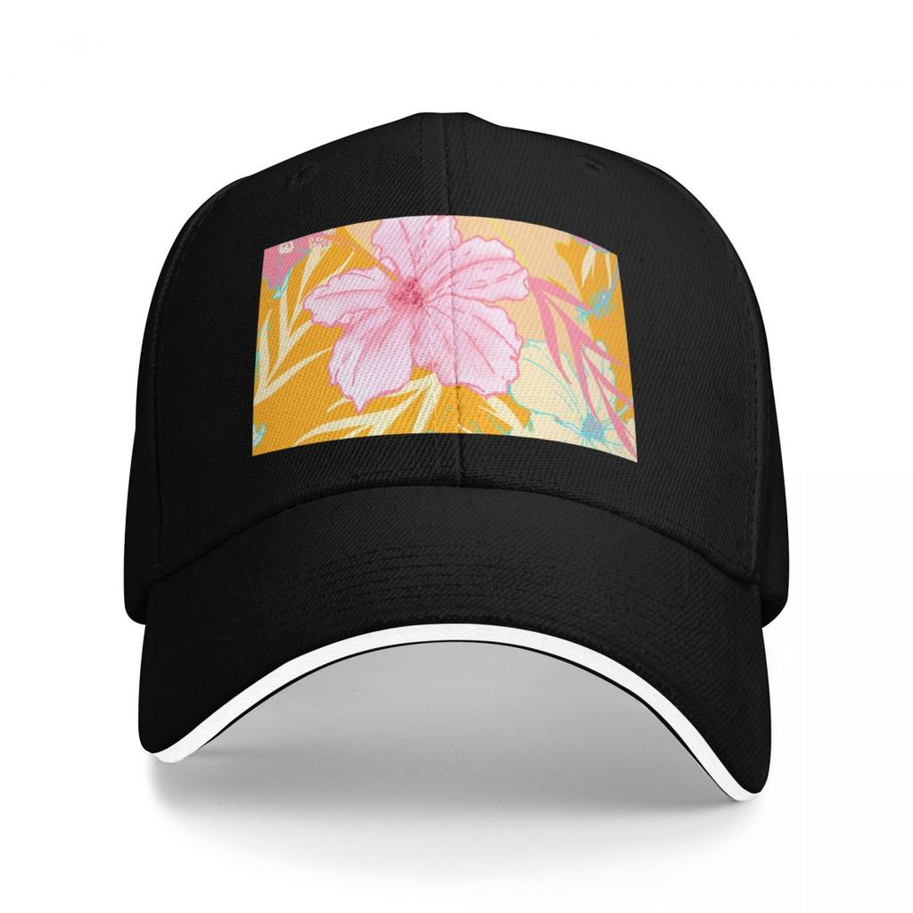Tropical Island Hibiscus Flowers and Monstera Leaves Baseball Cap Fishing Cap Military Tactical Cap Golf Women Unisexs