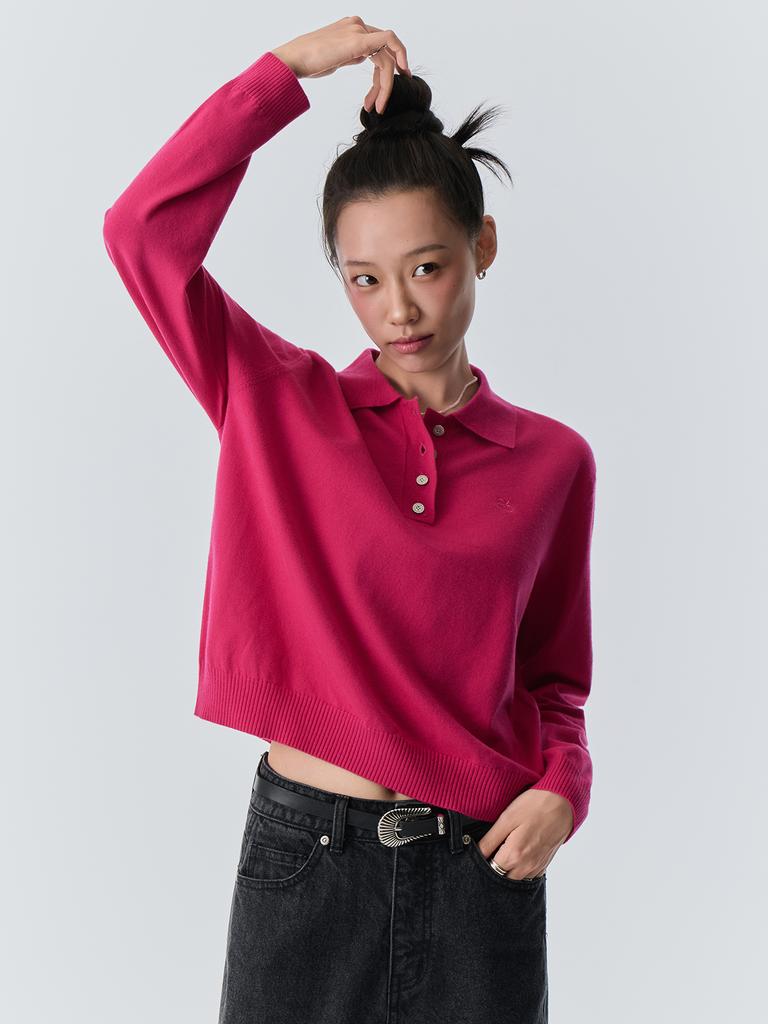 Женский вязаный топ с воротником BENETTON (розовый)
