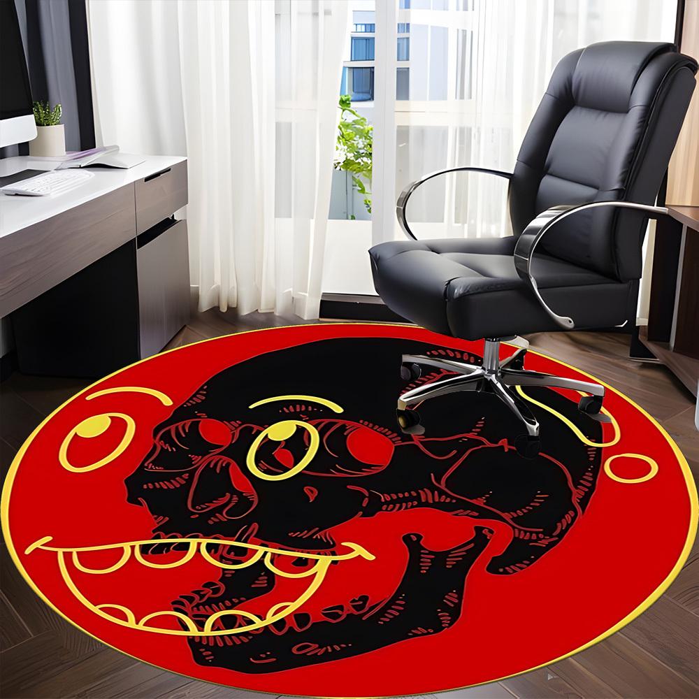 1pc Skull, Red Circle Carpet, Round Non Slip Durable Large Size Office Carpet, Suitable for Office