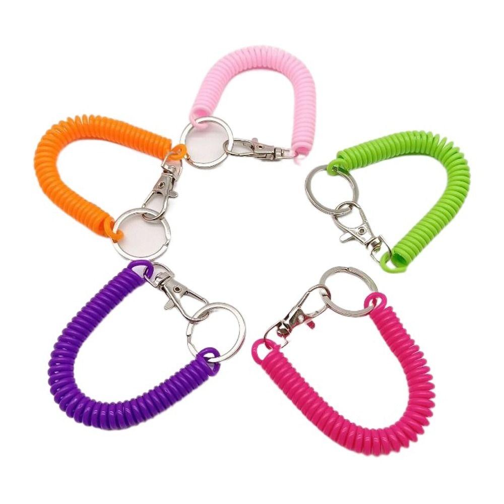 Keychain Lanyard Spiral Spring Coil Keyring Key Hooks Stretch Spring Coil Anti-lost Lobster Clasp