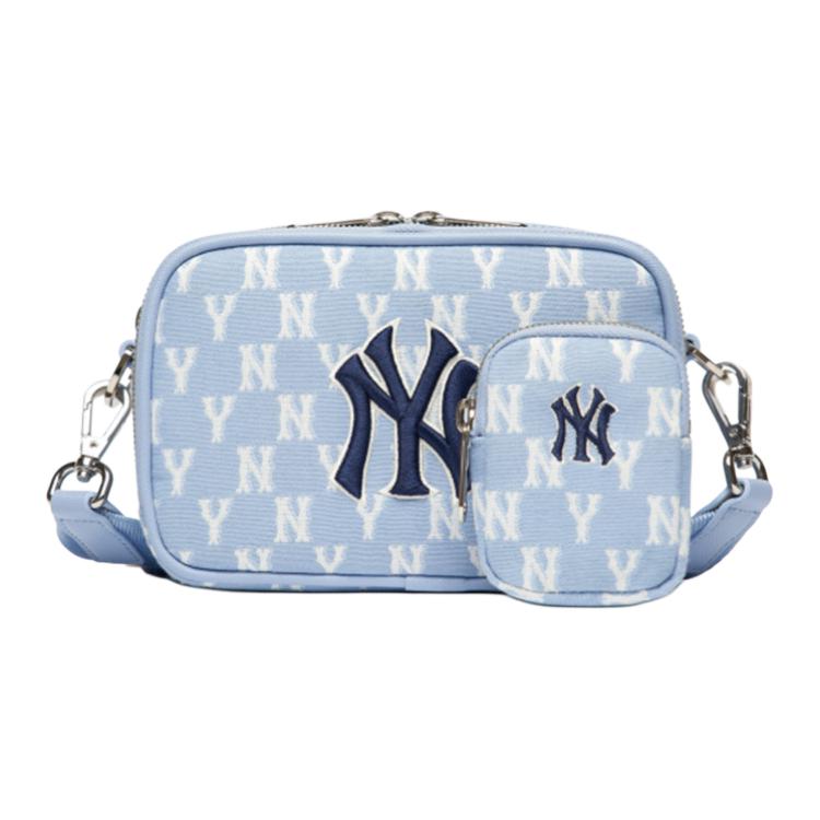 New MLB Monogram Collection Polyester Combo Bag Camera Bag Crossbody Bag Shoulder Bag Unisex Haze Blue White 3ACRS022N-50BLL