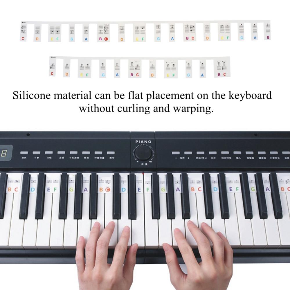 61 клавиша, цветной маркер для фортепиано, силиконовые полоски, без пасты, без клея, накладка для начинающих/детей с чехлом