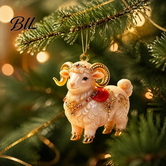 Indoor Holiday Decorations 2D Flat Christmas Sheep Hanging Ornament with Lanyard, Acrylic Seasonal Party Favors Tree Pendant for Home Festive