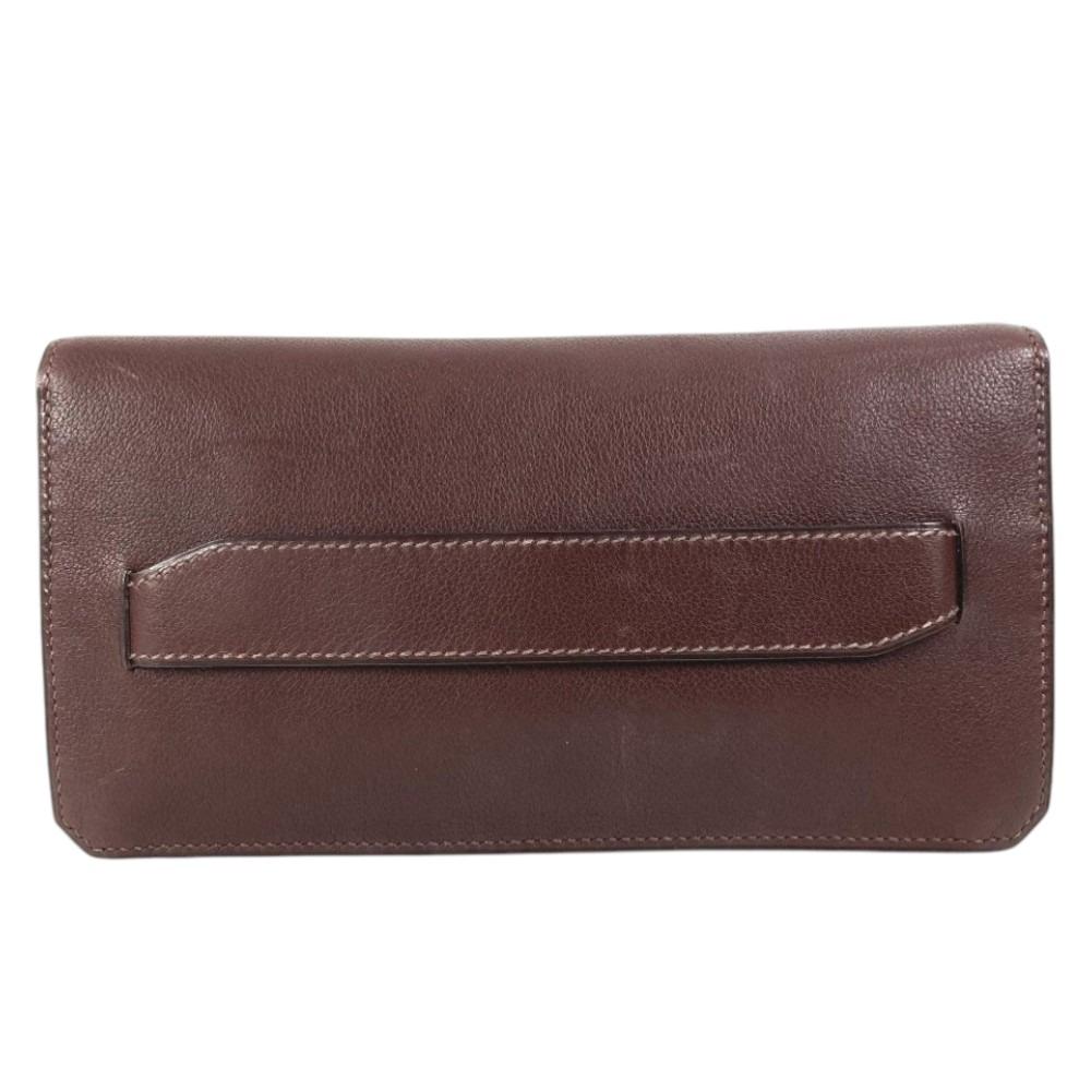 HERMES envelope Bag, flap pouch Clutch bag Leather Brown/SilverHardware