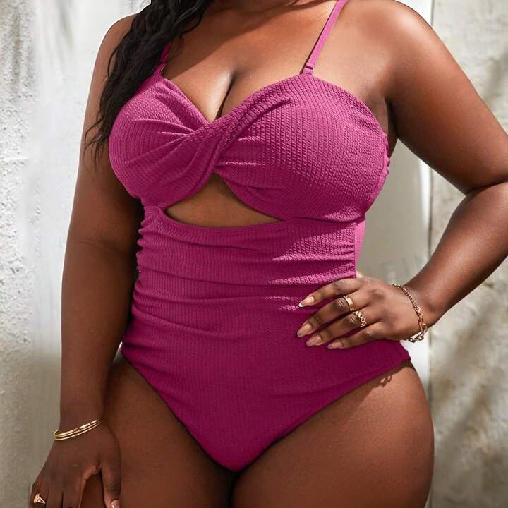2024 Европейский и американский купальник бикини без спинки больших размеров - Однотонный, Высококлассный и Сексуальный