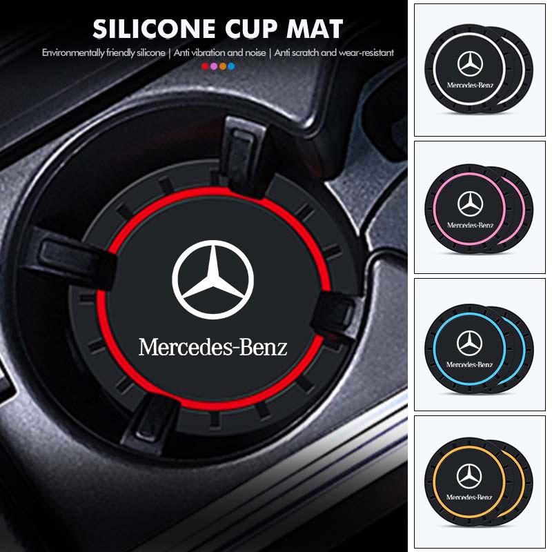 MWAY1 2Pcs Car Coaster Silicone Mat Water Cup Holder Anti-Slip Pad For Mercedes Benz CLK GLC W212 C200 C300 W203 W204 W205 W169 W176