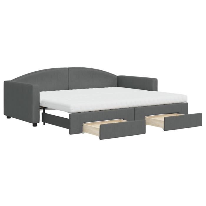 VidaXL Daybed with Trundle and Drawers Dark Grey 90x200 Cm Fabric 3197243
