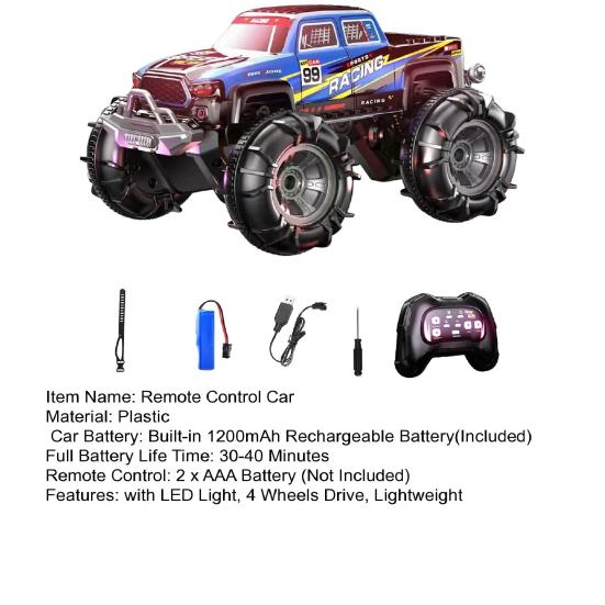 Радиоуправляемый автомобиль-амфибия для бездорожья со светодиодной подсветкой 4WD Детский электрический 2,4 ГГц RC Трюковой грузовик Перезаряжаемый Внедорожный гусеничный автомобиль Игрушка для малышей