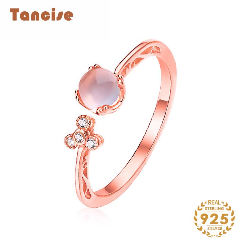 Tancise Classic 925 Sterling Silver 4*4 Pink Quartz Ring Ladies Jewelry Wedding Promise Party Gift