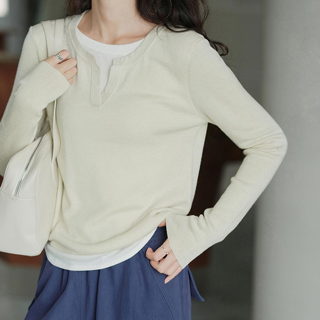 Blended Light Modal Cotton Skin Soft # Color Fake Two T-shirt Women's Autumn Winter Long Sleeve Base Shirt