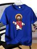 Unisexs Tee Cute Cartoon Jesus Character Graphic Print Cotton Short Sleeve Male Casual Streetwear Outdoor Daily Basic Fashion Top
