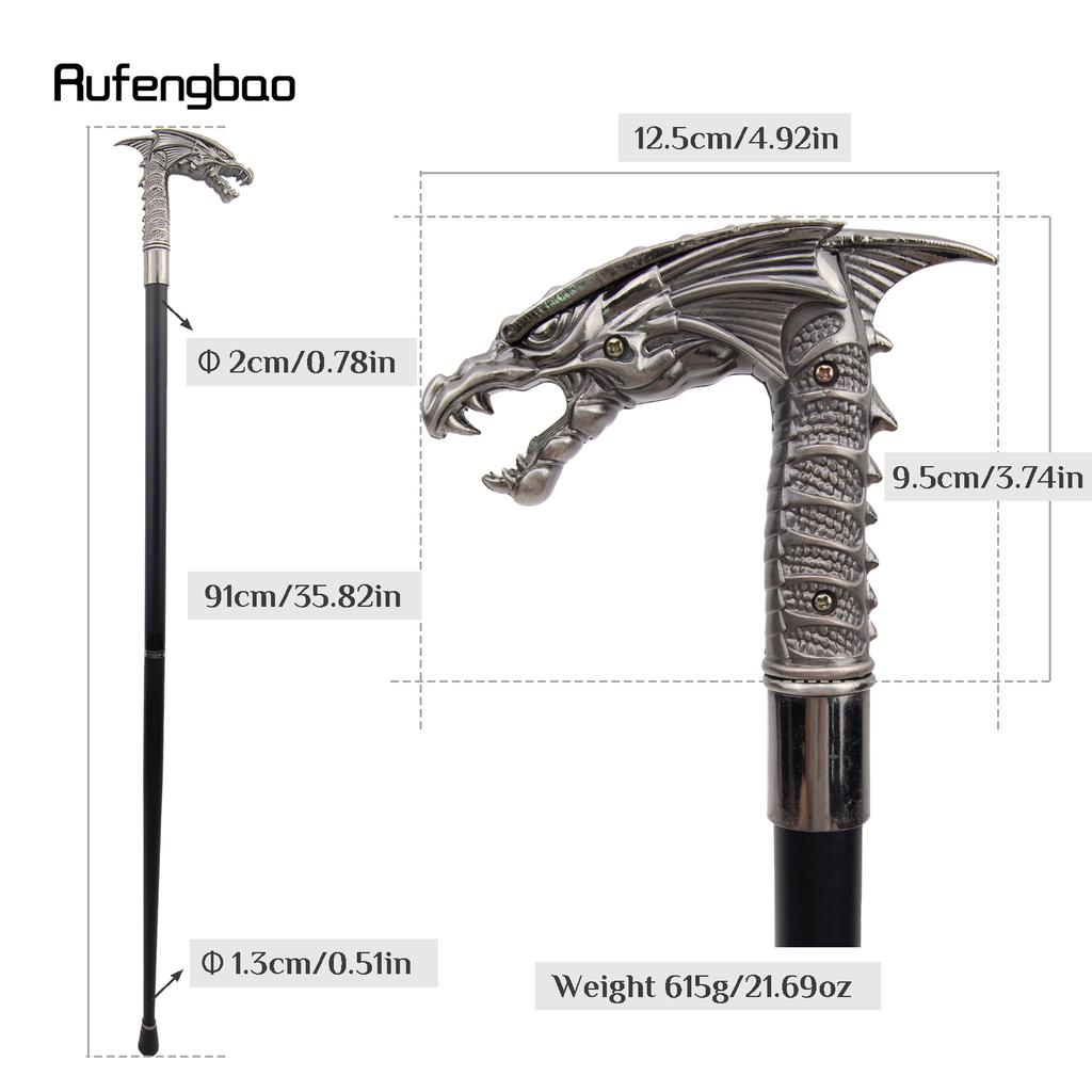 Silver Wing Dragon Head Fashion Walking Stick Decorative Stick Cospaly Vintage Party Fashionable Cosplay Cane Crosier 91cm