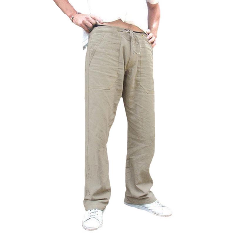 Fashion Luxury Men Nature Cotton Linen Trousers Summer Joggers Pants Male Solid Elastic Waist Trousers Straight Loose Running Pants Plus Size