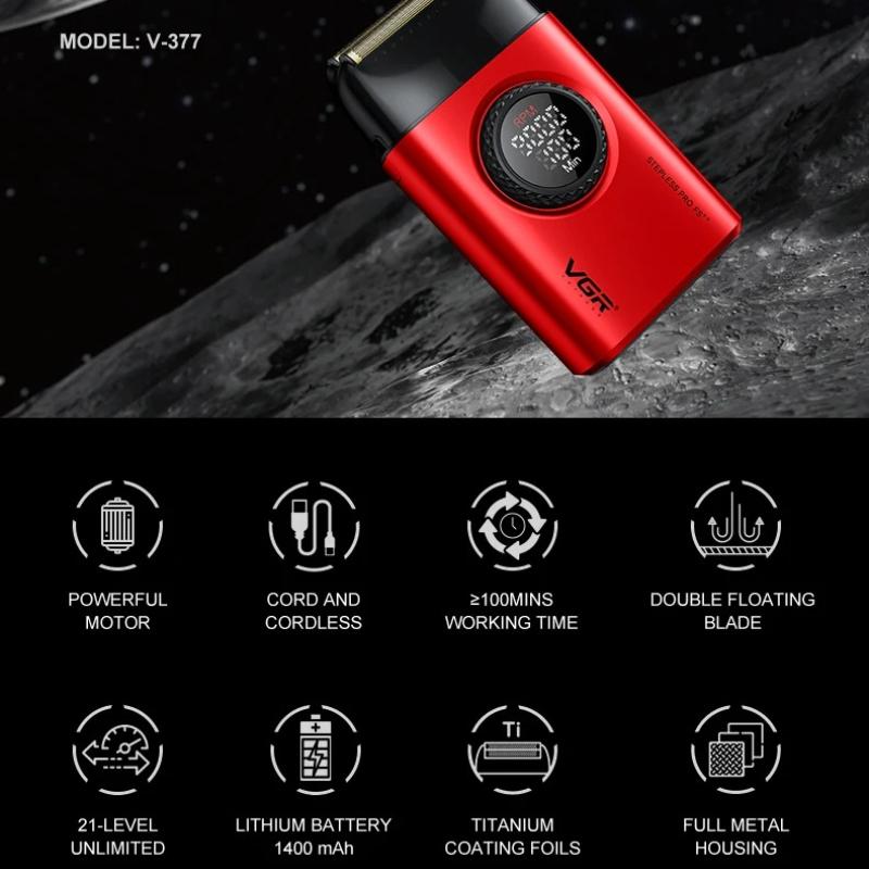 VGR V-377 Мини-триммер для стрижки волос Металлический корпус Машинка для стрижки волос Умный цифровой дисплей Бритва Профессиональная роторная электрическая машинка Безопасная и дружелюбная к коже