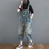Women Denim Overalls, Sunflower Print Jumpsuits, Loose Wide Leg Pants, Oversized Baggy Ladies Pantst, Retro Trousers