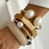 DIEZI 4 Style Exaggerated Round Imitation Pearl Cuff Bangles Women Men Vintage Geometric Metal Spring Bangles Bracelets Jewelry