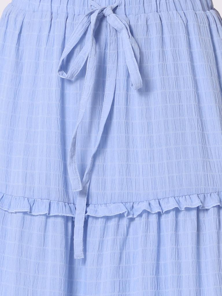 Женская макси-юбка Allegra K с высокой талией, многоярусная, с поясом, оборками и клетчатым узором, повседневная А-силуэта, светло-голубая, размер L