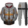 Толстовка на молнии с 3D принтом рыцаря тамплиера/костюм, мужская крутая уличная одежда, спортивный костюм из 2 предметов, модный средневековый костюм для косплея