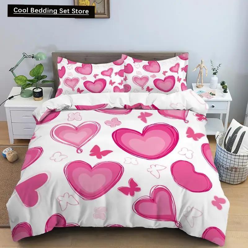 Пододеяльник с принтом "Любовное Сердце в Клетку" 200x200 см Нордический Комплект Постельного Белья Наволочка Односпальный Двуспальный Queen King Размер Покрывало для Двуспальной Кровати