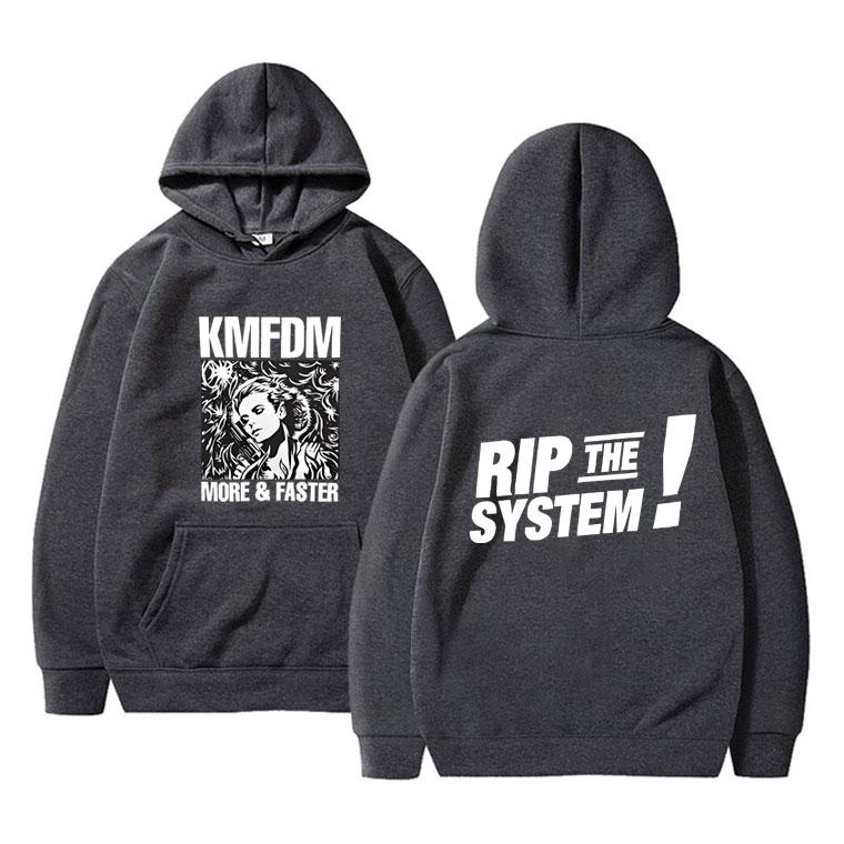 Винтажная Хардкорная Альтернативная Рок Kmfdm More and Faster Rip The System Худи Мужская Мода Оверсайз Флисовый Пуловер с Капюшоном Худи