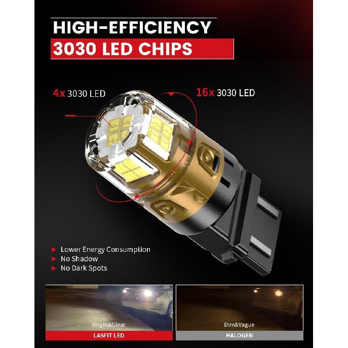 LASFIT 3157 LED Reverse Lights, Super Bright 6000K Xenon White Backup Light, DRL Replacement Back Up Bulb for 3156 3056 3057 3047 4114 4157 4057
