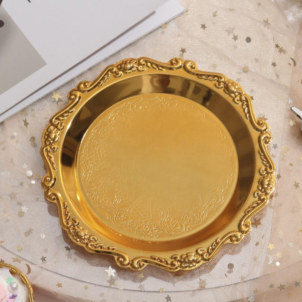 Round Cake Tray Golden Silver Jewelry Storage Tray Luxury Dinner Serving Tray  Tea Cup Holder