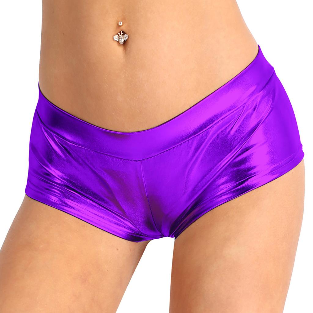 Женские сексуальные блестящие эластичные металлические шорты с мокрым эффектом и высокой талией для танцев Rave Booty Шорты Шорты